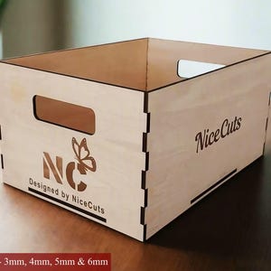 Archivos cortados con láser para cajas de madera: caja de almacenamiento personalizada SVG, organizador de escritorio de madera rústica, plantillas CNC para canastas de regalo personalizadas, archivos DXF para cajas