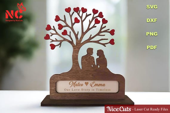 Romantic Couple Under Love Tree Laser Cut Files SVG DXF - Personalized Wedding Anniversary Gifts, Custom Valentine's Day Decor