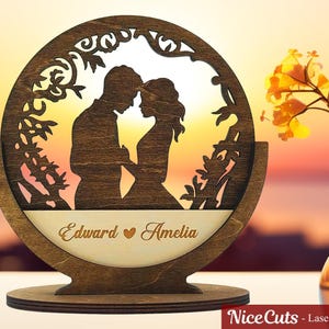 Coppia romantica pronta per il taglio laser, cartello rotondo personalizzato SVG