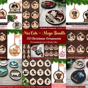 Christmas Mega Bundle SVG - 151 Personalisierte Ornament Laser Cut Dateien, Benutzerdefinierte Urlaub Baum Dekor, Einzigartiges Weihnachtsgeschenk, CNC & DXF Dateien