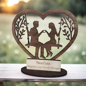 Couple romantique Swing SVG - fichiers découpés au laser, signe d'amour personnalisé, décoration cadeau d'anniversaire de mariage personnalisé