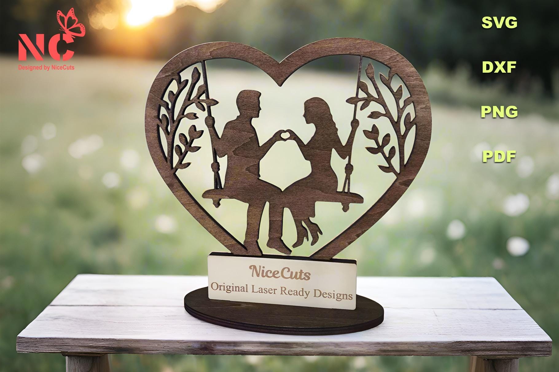 Romantic Couple Swing SVG - Laser Cut Files, Personalized Love Sign, Custom Wedding Anniversary Gift Decor