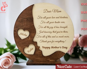 Mother's Day SVG - Laser Cut Ready Sign for Mom | Personalized Gift | 3D Layered | Unique Custom Engraved Plaque
