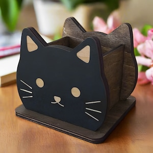 Porte-stylo chat fichier découpé au laser - organisateur de bureau personnalisé, cadeau Unique pour amoureux des chats, fichiers SVG gravés en bois personnalisés, décoration de bureau
