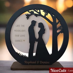 Romantisches Paar Mond Zeichen - personalisierte Laser Cut SVG - individuelles Geschenk für Liebe, Valentinstag, Verlobung, Hochzeit