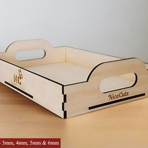 File di taglio laser per vassoi - Vassoio da portata piatto in legno personalizzato con manico SVG Ready, organizer rustico per riporre gli oggetti, regalo di arredamento personalizzato per la casa