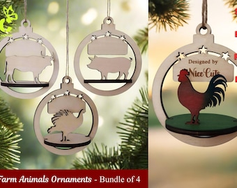 3D Ornaments Laser Files - Farm Animal SVG Bundle, Custom Laser Cut Farmhouse Decor, Personalized Gifts, CNC Ready