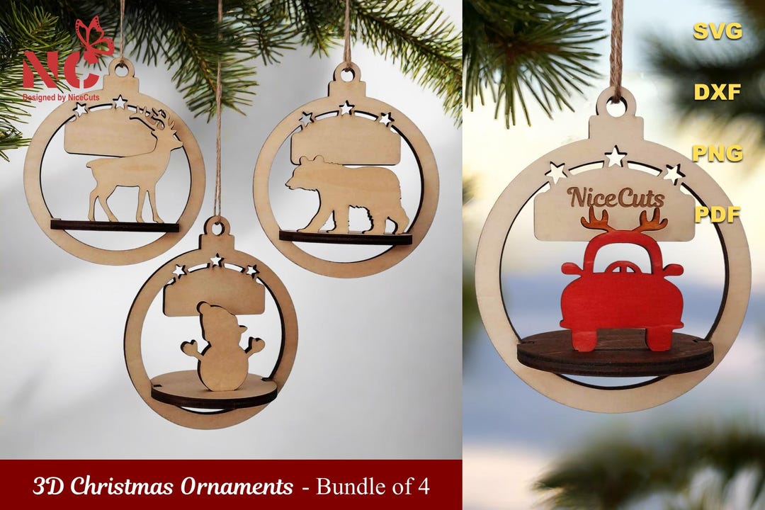 3D Christmas Ornaments Laser Cut Files - Personalized Tree Decor SVG ...