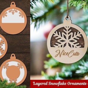 Snowflake Ornament Laser Cut Files - Custom Christmas Ornaments SVG, Personalized Wooden Layered Bundle, DIY Gift, CNC Files