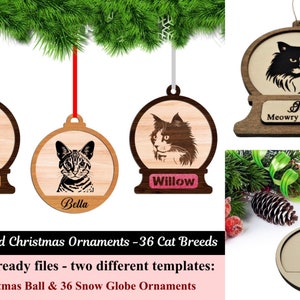 Pacchetto di ornamenti natalizi per gatti SVG - File tagliati al laser personalizzati per 36 razze di gatti, decorazioni natalizie personalizzate e regalo unico