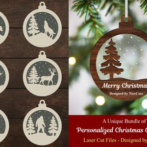 Christmas Ornaments SVG Files - Personalized Laser Cut Ready Bundle, Custom Christmas Tree Decor & Holiday Gifts, Layered CNC Files