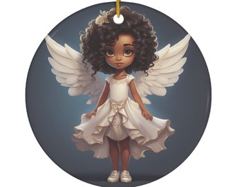 An Animated Little African American Angel 19 Ceramic Ornament
