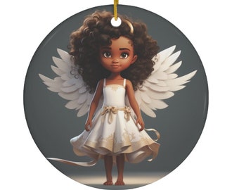 An Animated Little African American Angel 16 Ceramic Ornament