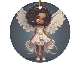 An Animated Little African American Angel 12 Ceramic Ornament