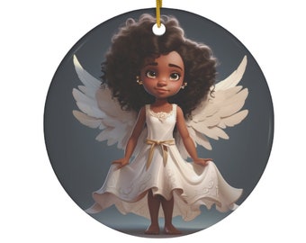 An Animated Little African American Angel 17 Ceramic Ornament