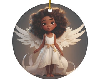 An Animated Little African American Angel 18 Ceramic Ornament