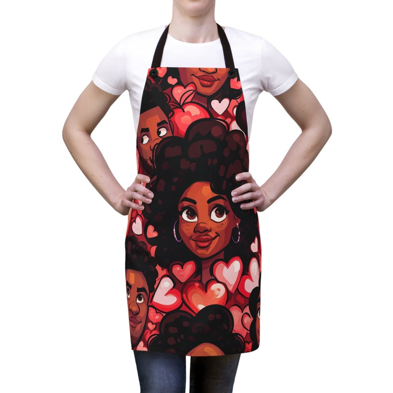Hearts and African American Faces Apron Bbq Apron Apron for Men Apron for Women Baking Apron