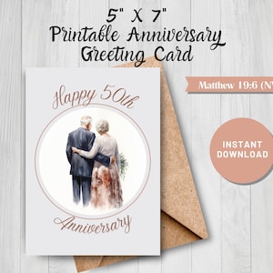 Tarjeta de aniversario de boda Tarjeta de amor Matrimonio para siempre 50 aniversario Padres Años dorados Renovación de votos Versículo bíblico Cita para pareja cristiana