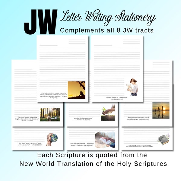 JW Stationery Bundle | Printable Letter Writing Paper | Ministry Supplies | A4 | US Letter | Digital Download | Lined & Blank | 8 Designs