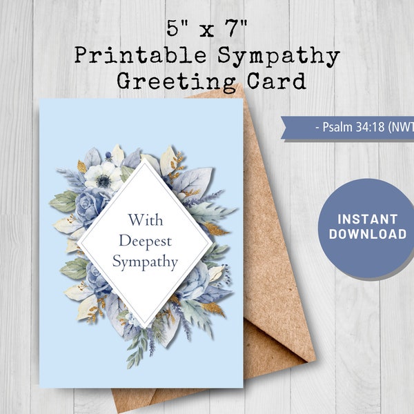 Sympathy Greeting Card | Christian Sentiment Bible Verse Quote Instant Download Comfort Grief Widow Widower Loss of Loved One Message