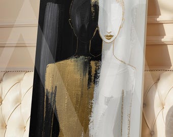 Abstract Portrait Canvas, Modern Black and Gold Face Painting