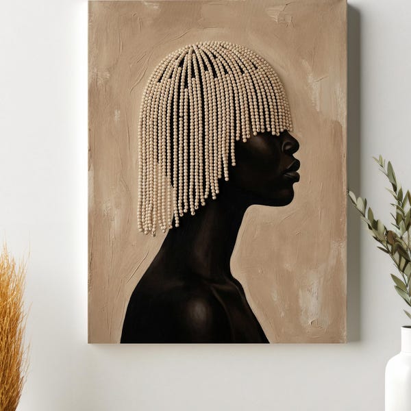 Dark Skinned Woman Silhouette Canvas Wall Art, Black Woman Portrait Print, Afrocentric Minimalist Decor