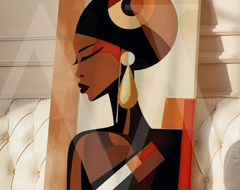 Modern African Silhouette Canvas, Woman Wall Art, Afrocentric Home Decor