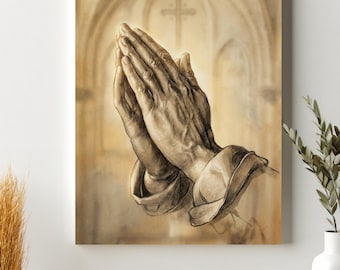 Betende Hände Leinwand | Christliche Wandkunst | Glaube und Gebet Dekor