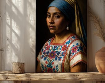 Mexican Woman Canvas, Colorful Latin Wall Art, Traditional Mexican Portrait, Cultural Home Decor