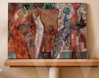 African Woman Silhouette Wall Art, Canvas Painting, Modern Black Art Decor