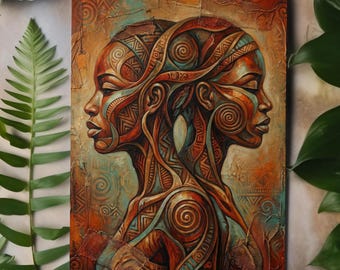 Lienzo abstracto de inspiración africana / Arte mural tribal moderno / Decoración étnica bohemia para el hogar