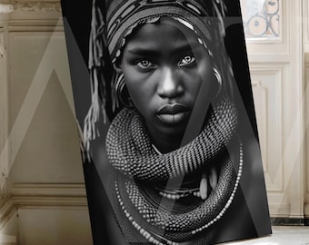 African Woman Portrait Canvas Art, Tribal Ethnic Wall Decor
