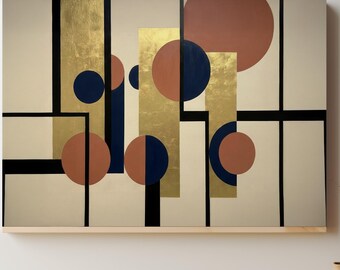 Bauhaus Inspired Abstract Geometric Canvas, Modern Mid Century Wall Art, Minimalist Color Block Decor