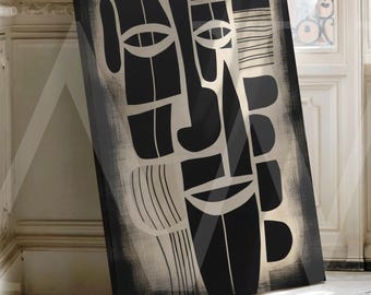 Lienzo con rostro tribal africano, decoración de pared étnica de gran tamaño
