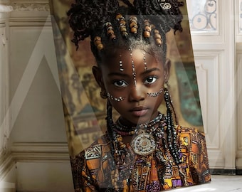 African Tribal Girl Canvas Wall Art, Ethnic Culture Painting