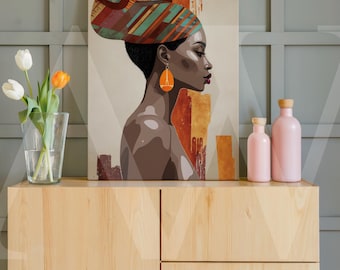African Woman Silhouette Wall Art, Canvas Painting, Modern Black Art Decor