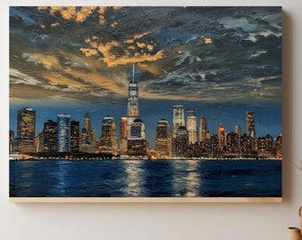 Skyline van New York bij nacht canvas | Muurkunst stadsgezicht NYC