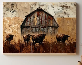 Country Landscape Canvas, Rustic Wall Art, Farmhouse Home Decor, Countryside Painting