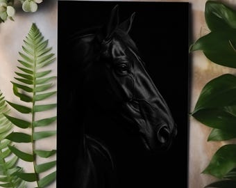 Black Horse Canvas Art, Elegant Equine Wall Decor