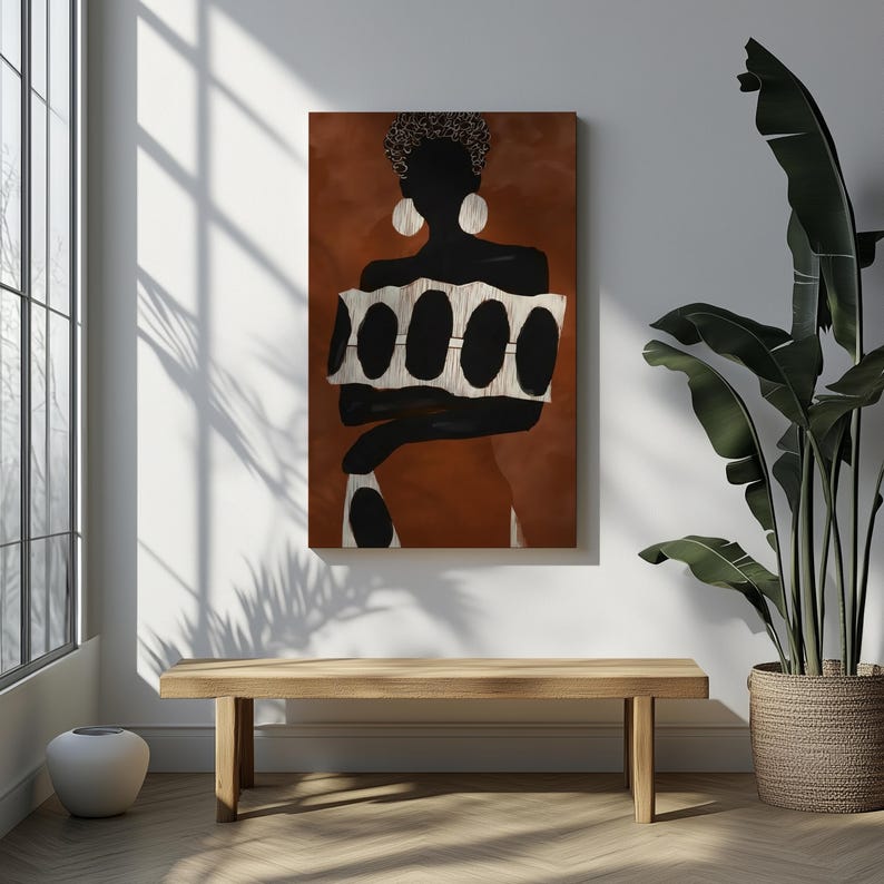 African American Women Abstract Canvas, Black Art Wall Decor, Modern ...