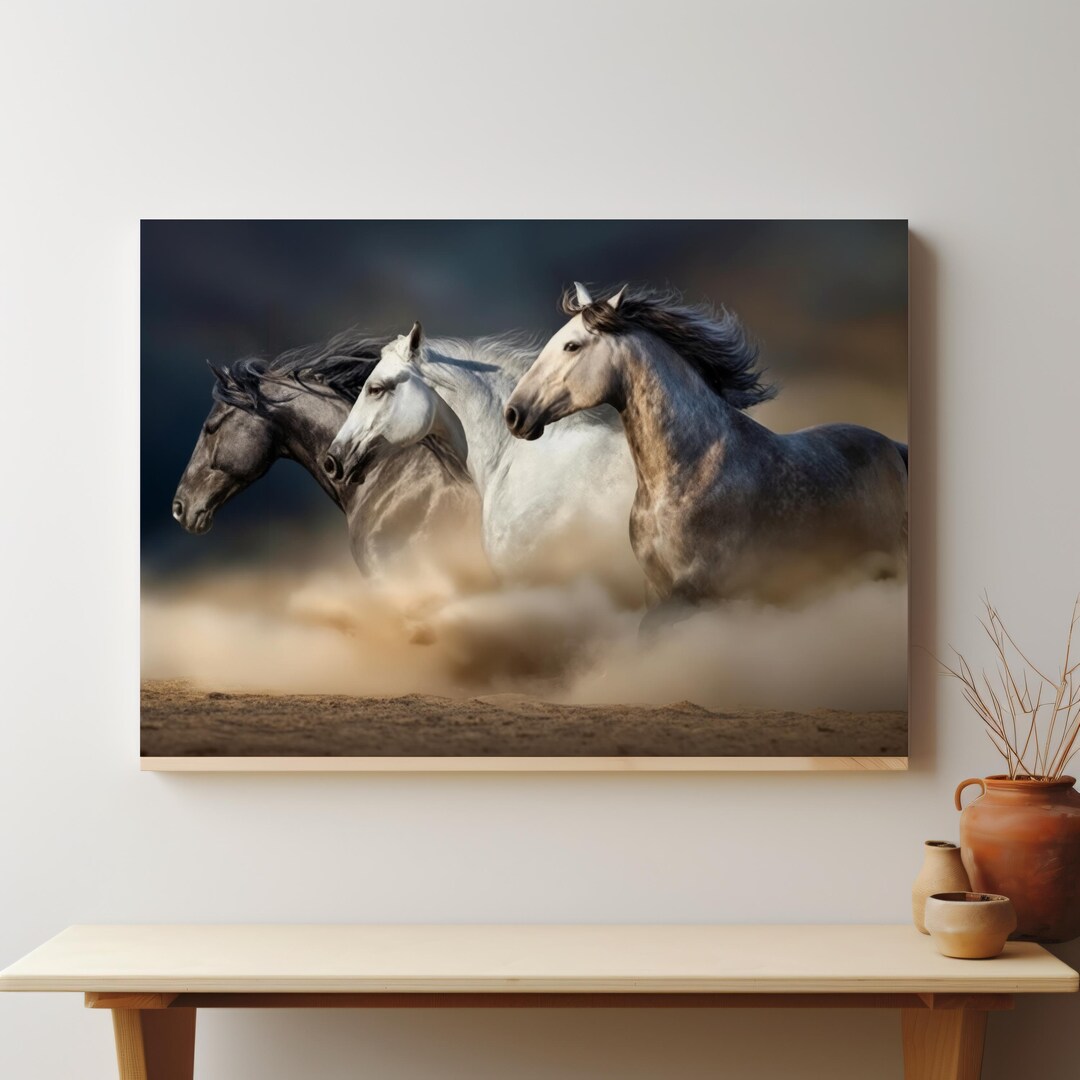 Running Horses Canvas Art, Galloping Horse Wall Decor, Dynamic Equine ...