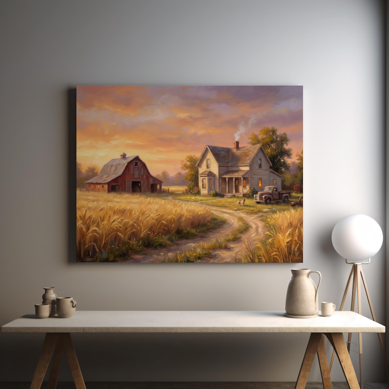 American Farmhouse Canvas | Rustic Country Wall Art | Vintage Farm ...