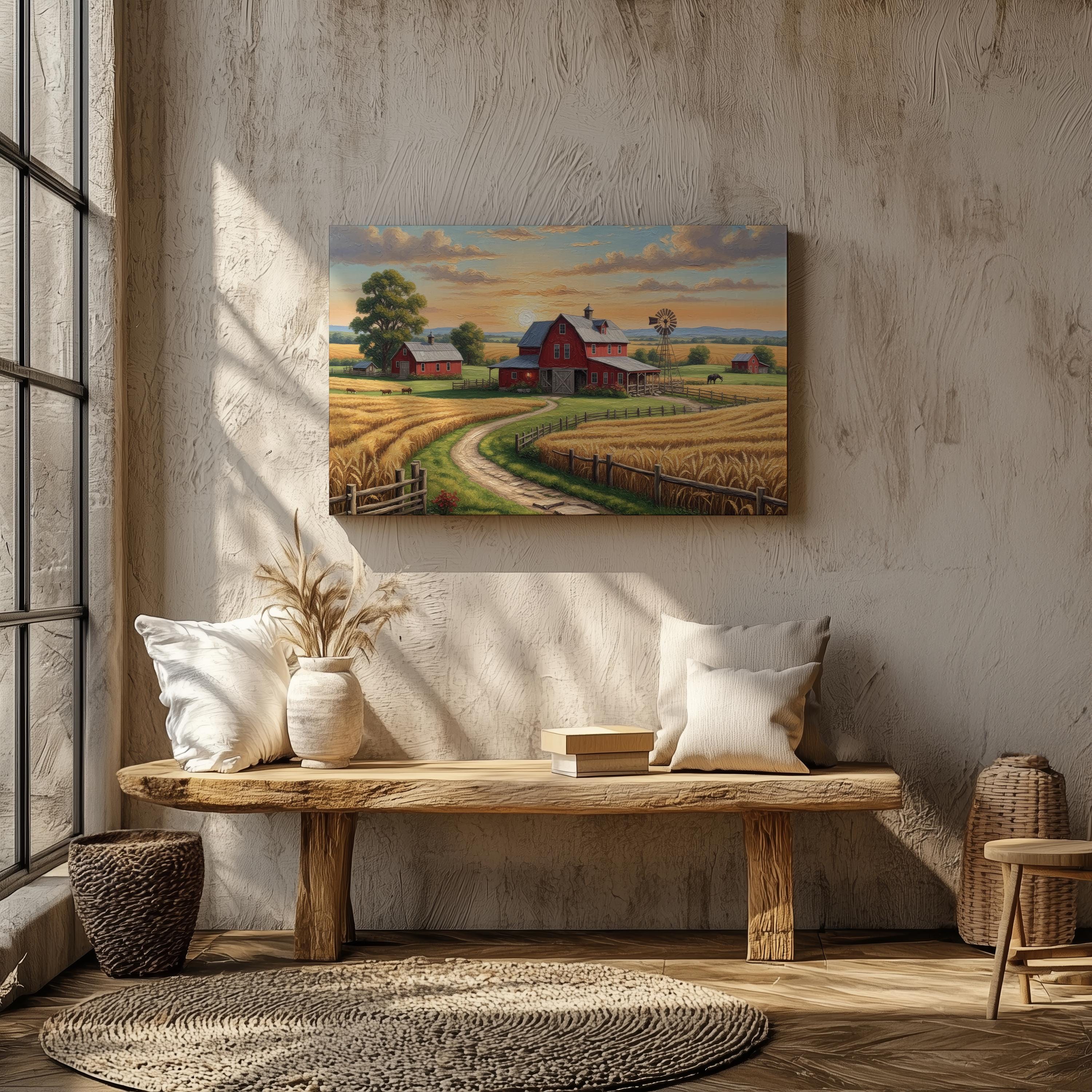 American Farmhouse Canvas | Rustic Country Wall Art | Vintage Farm