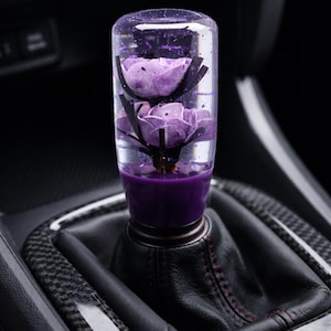 Paarse roos Sparkle-pookknop | JDM Universal Fit-versnellingspook (15 cm)