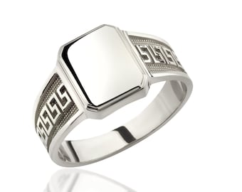 14K Solid Gold Greek Men Ring, 925 Sterling Silver Greek Men Ring, Signet Men Ring, Mens Ring Personalized, Men gift ring, Christmas gift