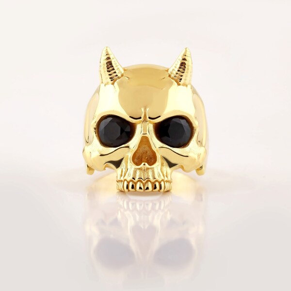 14K Solid Gold Skull Men Ring, 925 Sterling Silver Skull Men Ring, Skull Men Jewelry, Men Gift Ring, Men's Birthday Gift, Christmas gift