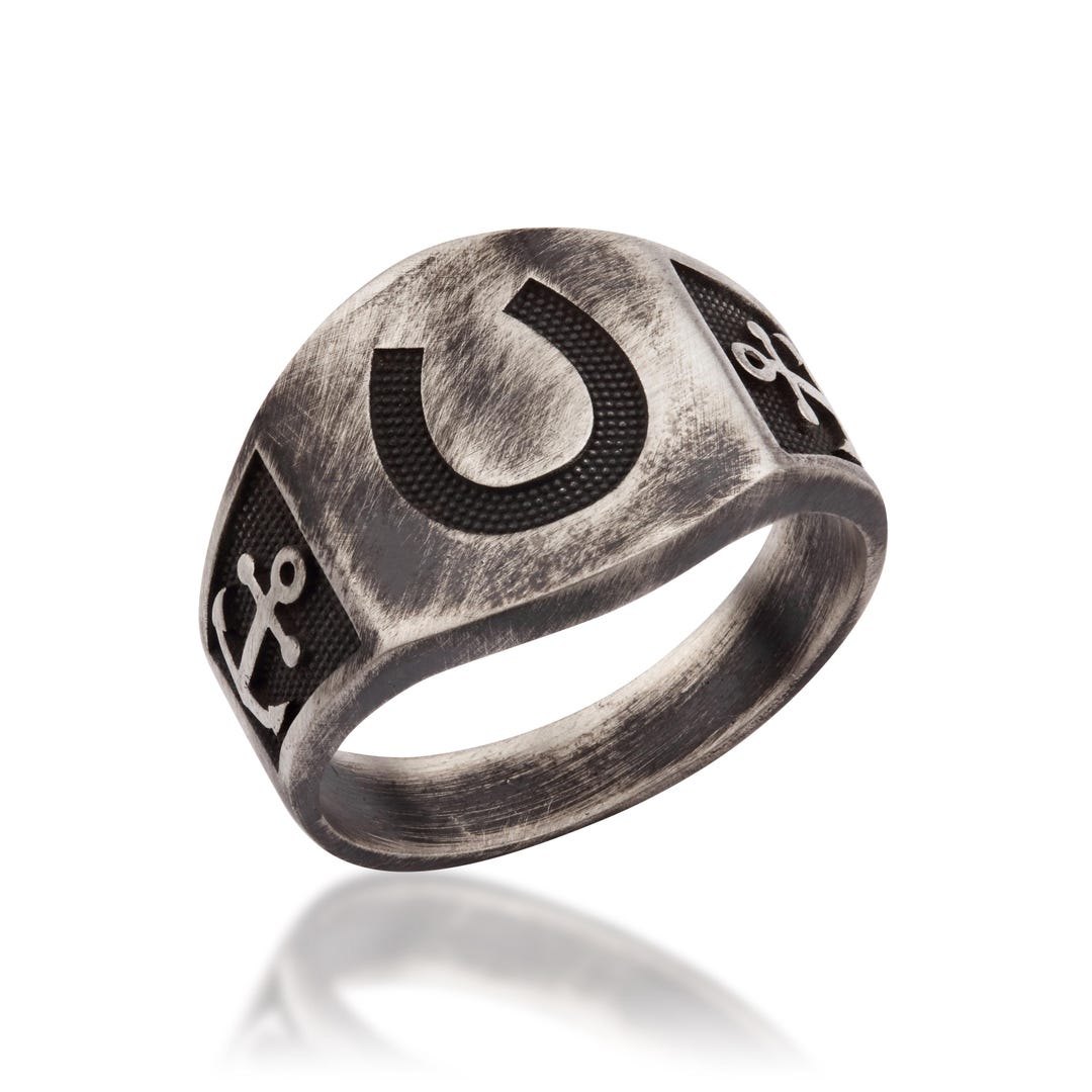 14K Solid Gold Horseshoe Men Ring, 925 Sterling Silver Horseshoe Men ...