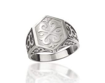 14K Massivgold, Sechseckring, Siegelring, Jubiläumsgeschenk, geometrischer Ring, Männergeschenkring, Herrengeburtstagsgeschenk