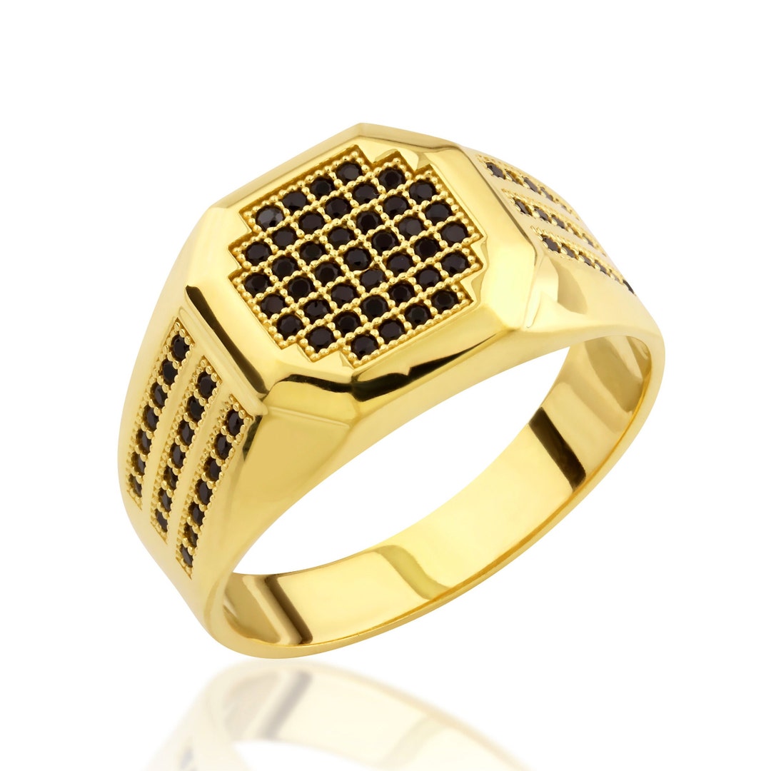 14K Solid Gold Square Men Ring 925 Sterling Silver Square Men Etsy