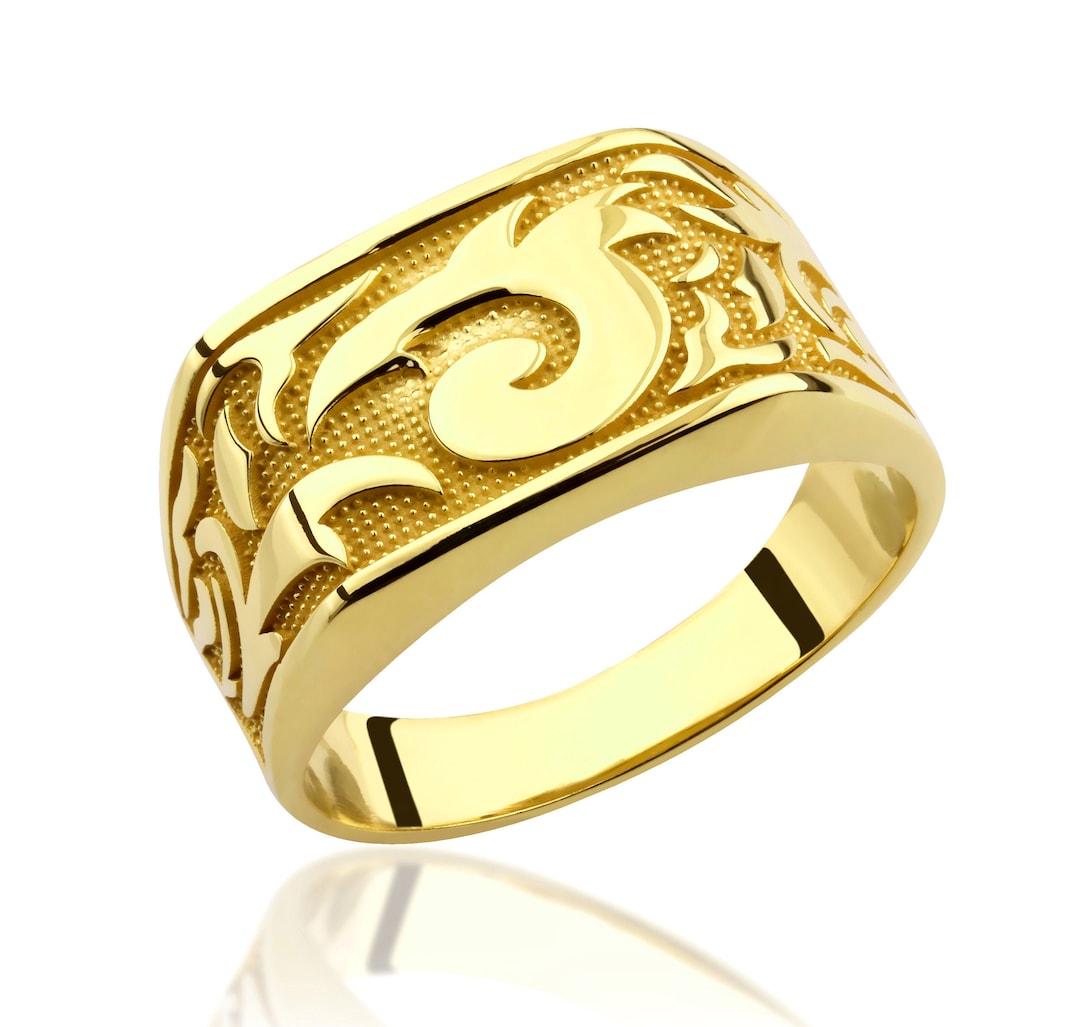 14K Solid Gold Men Ring 925 Sterling Silver Men Ring Etsy
